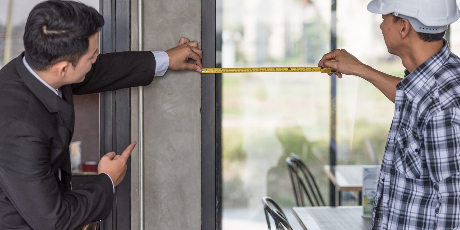 empleador-y-capataz-de-medicion-de-ventana-de-vidrio-en-el-sitio