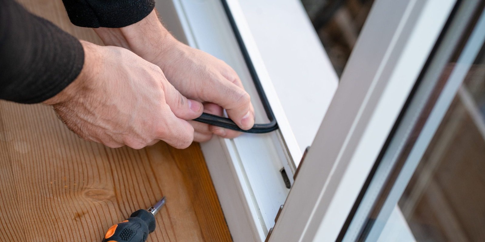 Professional master at repair and installation of windows, changes rubber seal gasket in pvc windows